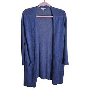 J. Jill Long Line Open Front Linen Blend Blue Cardigan Sweater Size Mp